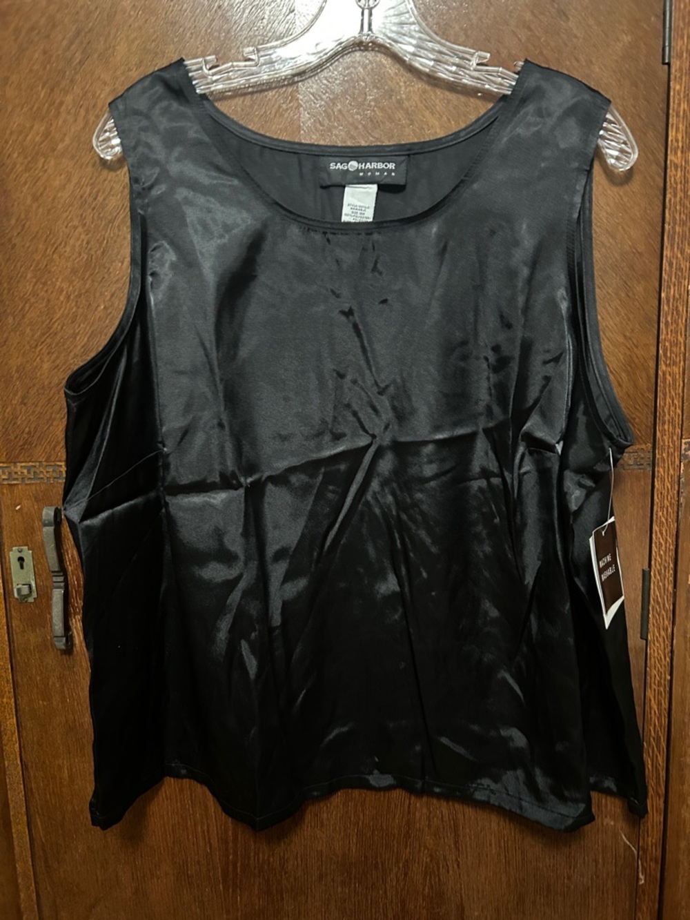 Sag Harbor black satin sleeveless top. Size 18W